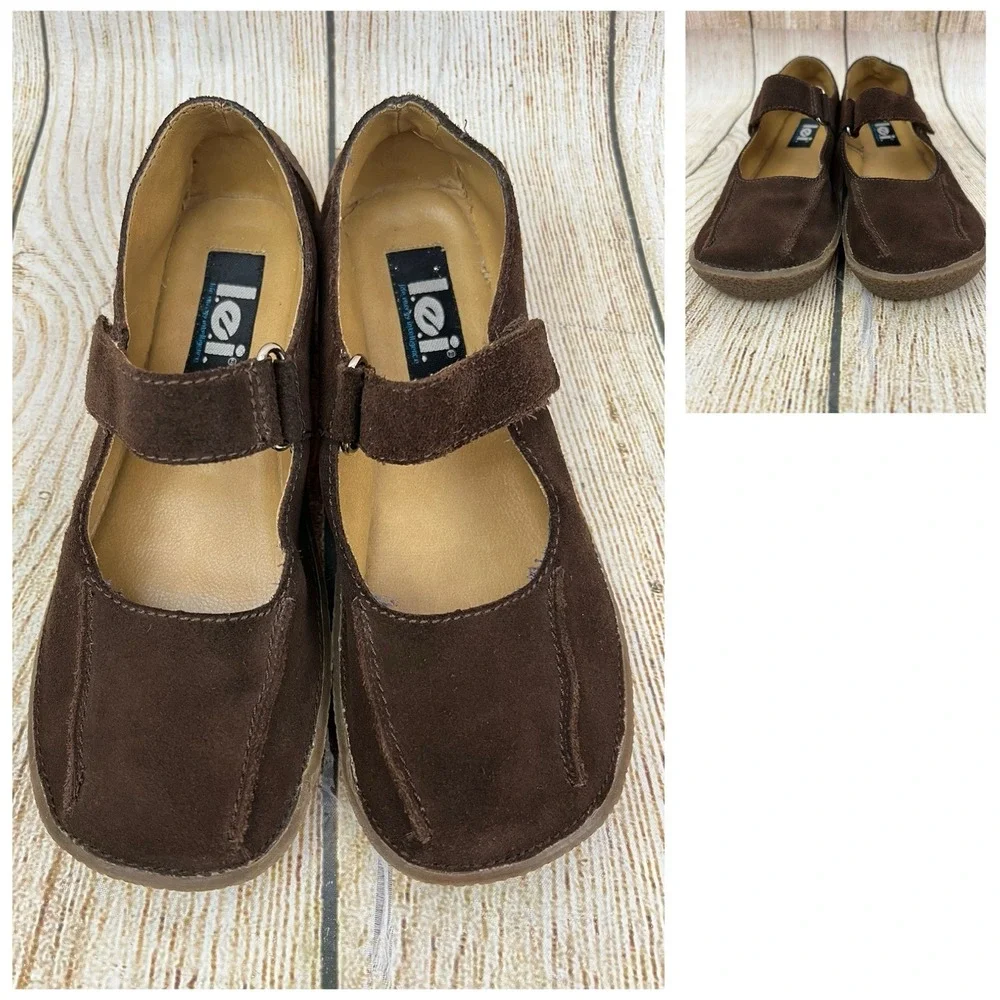 Y2K LEI Brown Leather Mary Jane Flats 7.5M Comfort Boho Cottagecore Earthy Indie